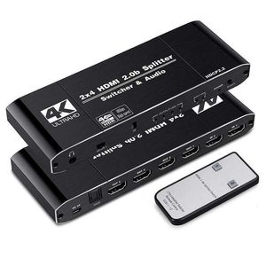 4K60Hz 2x4 HDMI-совместимый 2,0B переключатель Splitter Splitter Spliter Audio 3,5 мм Scaler 2 в 4 Out с удаленной опорой 4K 3D HDCP2.2
