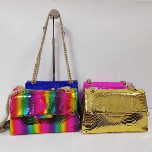Parlak yılan tahıl desen el çantası parlak renk kartal metal ön flep kadın çantası çapraz vücut çantası