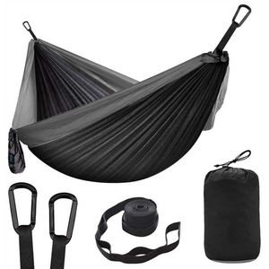 Hamaklar büyük boy çift kamp hammock -portable ağaç kayışları hamak 210t naylon seyahat hamak hafif paraşüt hamak j230302