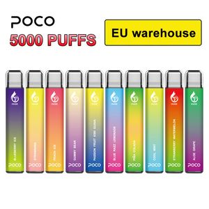 Оригинал 5000 затяжек Сигарета Poco Огромная одноразовая ручка Vape Склад ЕС Электронная сигаретная сетка Катушка Аккумуляторная 15 мл 8 Цветное устройство Новейшая ручка Vapor