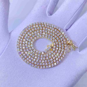 Pass Diamond Tester Iced Out Vvs1 Moissanite Diamond d Color 2mm 3mm 4mm 925 Silver Tennis Chain Necklace