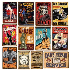 Retro Art Painting Garage Pin up Girl Route 66 жестяные знаки металлические плакаты арт стены