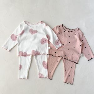 Giyim Setleri Çocuk Bebek Kız Giysileri Seti Bahar Sonbahar Dot Baskı Pijamaları Bebekler için Uyuyan Giyim Kıyafetleri Takımlar