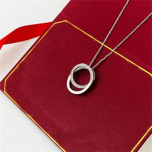 Çift halka carti kolye tam cz iki sıra kadın erkekler zincir kristal elmas kolye aşk kolye tasarımcısı 316L titanyum çelik toptan mücevher nişan hediyesi