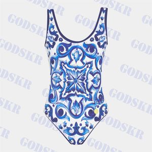 Blue Jacquard Swimwear One Piece Bikini для женщин сексуальные купальные купальники без спины костюм