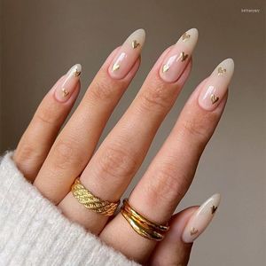 False unhas douradas amor simples conjunto falso 24pcs/conjunto estilo coreano com designs nail art acessioires charme profissional