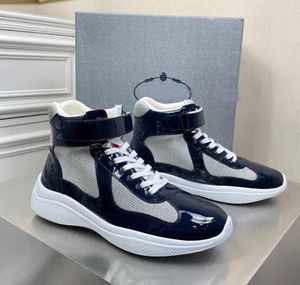 Знаменитый дизайнер Americas Cup Men Men High Top Casual обувь легкая резиновая подошва тренер красный лейбл язык