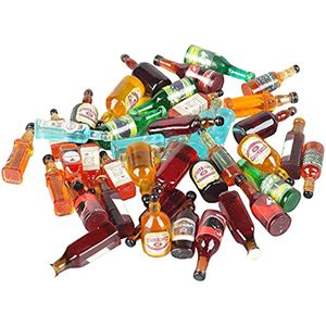 Minyatür mini sahte bira şişeleri oyuncaklar karışık şarap içecekleri dekorasyon cam modeli, peri bahçe pub bar bebekleri için modeller ev sofra takımı süslemeleri