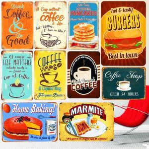 Kahve Vintage Metal Teneke İşaretler Kek Tatlısı Hamburger Plak Poster Bar Pub Pastane Duvar Cafe Ev Dekor Plakaları Çıkartmalar 30x20cm W03