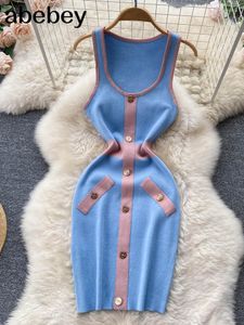 Günlük Elbiseler 2023 Yaz Knited Elbise Kadınlar Mini Kadın Moda Vestidos Elegantes Para Mujer Robe Femme Ropa