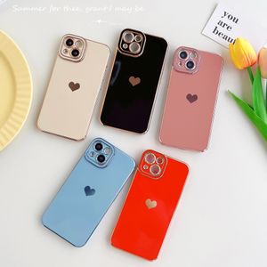 Стоя роскошного покрытия Love Heart Soft Case Case Shoper защита от камеры Shock -Resean Transparent Clear для iPhone 14 13 12 11 Pro Max XR XS x 8 Plus Samsung S21 Fe S22 S23 Plus