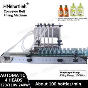 Máquina de enchimento automática T200A 4 Cabeças Líquido de garrafa de bomba de diafragma com correia transportadora para pequena linha de produção