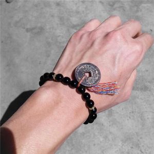 Strand feng shui obsidiyen boncuklar bilezik erkek kadınlar tibet dokuma iplik ipi şanslı siyah bakır para muska servet kırmızı bileklikler