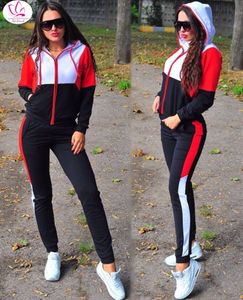 Kadınların Takipleri 2 PCS Set Kadın Spor Trailsuit Fermuper Hoodies Sweatshirt Pantolon Jogger Wear Ladies Sıradan Ter Sokak Giyim Takım