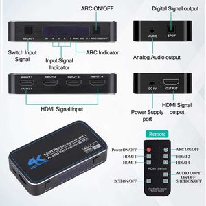 Переключатель HDMI 4 Переключатели 1 дуга разделения аудио 1080P120HZ 4 Входы 1 Выходы 4K60 Гц HDCP2.3