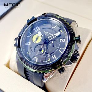 Начатые часы мегир силиконовый ремешок Quartz Watches for Men Fashion Luxury Blue Chronograph Начаты с 24-часовой датой 3ATM водонепроницаемые 2200