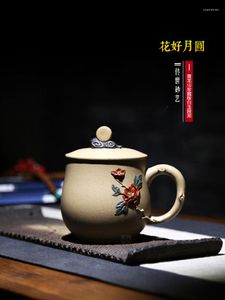 Tassen Untertassen Yixing Zisha Cup Tea Topf Geschenk Nicht-mehramische Männer und Frauen Chinesische Blumen haben einen guten Vollmond