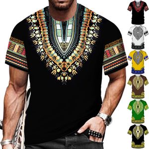 Homens camisetas Africano Dashiki Imprimir T-shirt Homens / Mulheres Étnicas Vintage Folk-Custom Roupas Verão Casais Casuais Manga Curta Tops Gráficos 230303