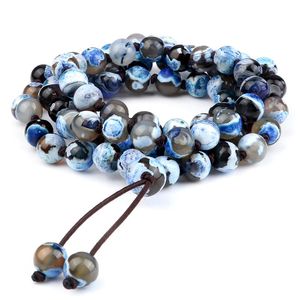 Strang Perlenstränge 8 mm Mala Perlen Armband natürliche Feuerachate Onyx Stein handgemachte Halskette für Frauen Männer Heilung Meditation Armbänder