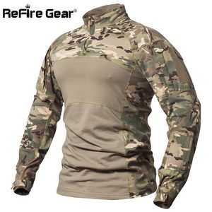 T-shirts masculina Refire a camisa de combate tática de equipamento Men Algodão uniforme militar camuflagem camiseta multicam US Army Army Camo Camar de manga longa 230303
