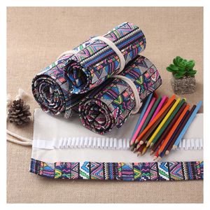 Карандашные сумки 1224364872108 Roll School Pencil Case Canvas Pencil Case Makeup Brush Pen Pucch Roll Roll Painting Stationery J230306