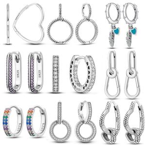 925 Brincos de prata Pandora Pandora Moda Cristal Mulheres Presentes de Gift Ear Garanetes Me Brincando Prata 925 Círculo Círculo de Círculo de Feather Hoop