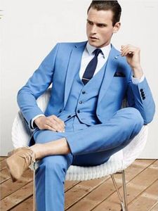 Erkekler Suits İnce Uyuyor Mavi Erkekler İş İş Takımı Kokteyl Elbise Yakışıklı Damat Smokin Partisi Kıyafetleri (Ceket Pantolon Vest Tie) W: 314