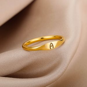Золотые крошечные начальные кольца с буквами для женщин, модные кольца из нержавеющей стали с буквами A-Z, эстетические свадебные украшения, подарок, bijoux femme