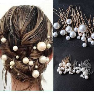 Tiaras 20Pcs Pearl Crystal Flower Ushaped Pins Barrette Hair Clips Bridal Flral Tiara Hair Accessories Hair styling Metal Hairpins R230306