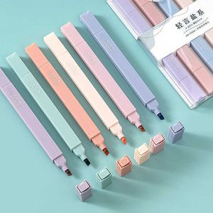 Highlighters 6PcsSet Markers Pastel Drawing Pen Double Head Fluorescent Highlighter Pen for Student School Office Supplies Cute Stationery J230302