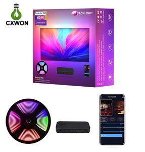 RGB TV LED şeritleri 3.8m akıllı TV Arka Işığı Kiti HDMI Senkronizasyon Kutusu Müzik Tuka Uygulama Kontrolü 75 inç TV PC için