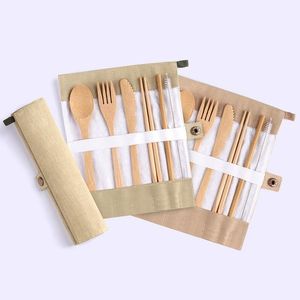 Японский бамбуковый набор столовых приборов бамбуковые столовые столовые столовые приборы с тканевой пакетом кухонная приготовление