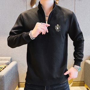 Linha de ouro retalhos zíper gola moletom masculino streetwear luxo coroa crachá pulôver hoodie masculino festa sudadera hombre S-4XL