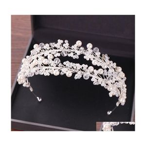 Headpieces White Pearl Bridal Tiaras Women Haribands Crown For Brides Hair Jewelry Wedding Accessories Headwear Headbands Cl0404 Dro Dhsxd