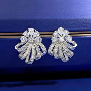 Очаровательные серьги-гвоздики с бантом и бриллиантами, 100% настоящие стерлинговые серьги Sier Promise, свадебные серьги для женщин, ювелирные изделия для свадебной вечеринки