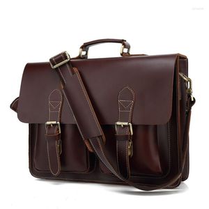 Evrak çantaları retro çılgın at deri erkek evrak çantası yüksek kaliteli orijinal deri16 '' dizüstü bilgisayar el çantası kova ofisi