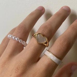 3pcs/set emaye kalp halkaları moda inci yüzüğü kadınlar için geometrik düzensiz zincir kalıp takı