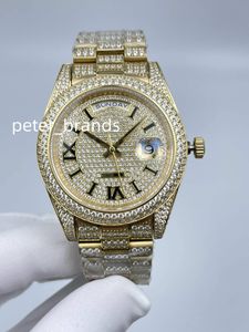 Diamonds Full Diamonds Guarda Gold Case 41mm Numero romano Nero Bracciale Bracciale automatico Shiny Ice Out Owatch da polso