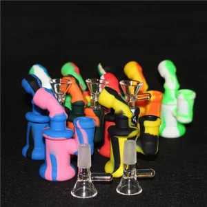 Tubos de fumantes mini -silício de néctar dab palha hookahs bongs de vidro com unhas de titânio dicas de quartzo 14 mm machos bong bong silicone tubs