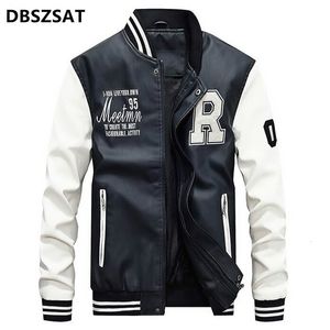 Erkek Ceketler Marka Nakış Beyzbol Ceketleri Erkekler Stand Moto Biker Deri Ceket Erkekler Sıradan Polar Kalın Sunçlu Deri Ceket M-4XL 230307