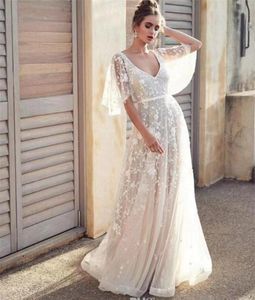Свадебное свадебное платье кружево a-line v-образное платье корсет
