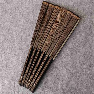 1pcs 10 inç büyük boş el fanları oyuk pirinç kağıdı DIY Çin katlanır fan ahşap bambu antik çağlar katlanır fan