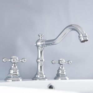 Banyo Lavabo muslukları cilalı krom çift kollu havza musluk güverte monte küvet mikser musluklar yaygın 3 delik nnf973