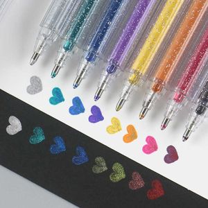 Highlighters 8 Colors Glitter Pen для ребенка с изменением цвета флэш -гель ручка DIY рисунок граффити канцелярские товары черная бумага школьные принадлежности J230302
