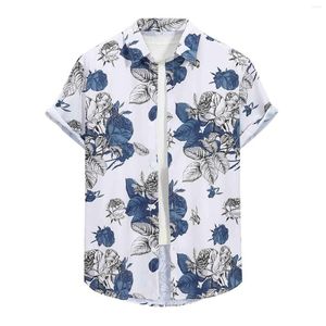 Camisetas masculinas masculino Hawaii Tops Camisa Flor Print Top Manga curta Vestido social Rua Use blusa para o outono da primavera
