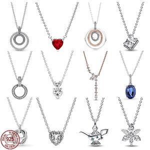 925 Gümüş Fit Pandora Kolye Kolye Kalp Kadınlar Moda Takı Kırmızı Kalp Yuvarlak Kare Çam Yüzağı