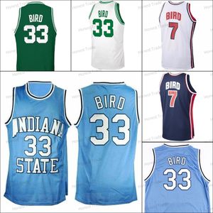 33 Larry Bird Basketbol Jersey Indiana Eyalet Sycamores 1992 Basketbol Takımı 7 Kuş Blue Beyaz Yeşil Erkek Dikişli Formalar Klasik