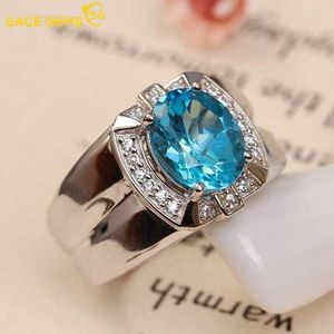 Cluster Rings Sace Gems Fashion Resizable Sky Blue Topaz Кольцо мужского кольца 925 Серебряное серебро серебряные украшения свадебные подарки оптом