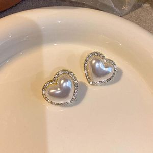 Saplama küpeler 1 çift laleler kulak kancası kalp saplamaları kadınlar inci fransız kızlar hediye düğün parti mücevher aksesuarları
