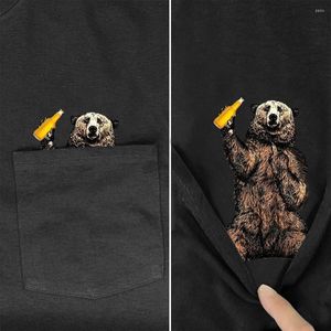 Мужские рубашки выпивают медведь в карманной рубашке любители собак Черные хлопковые мужчины, сделанные американской мультипликационной модной футболкой стиль-5